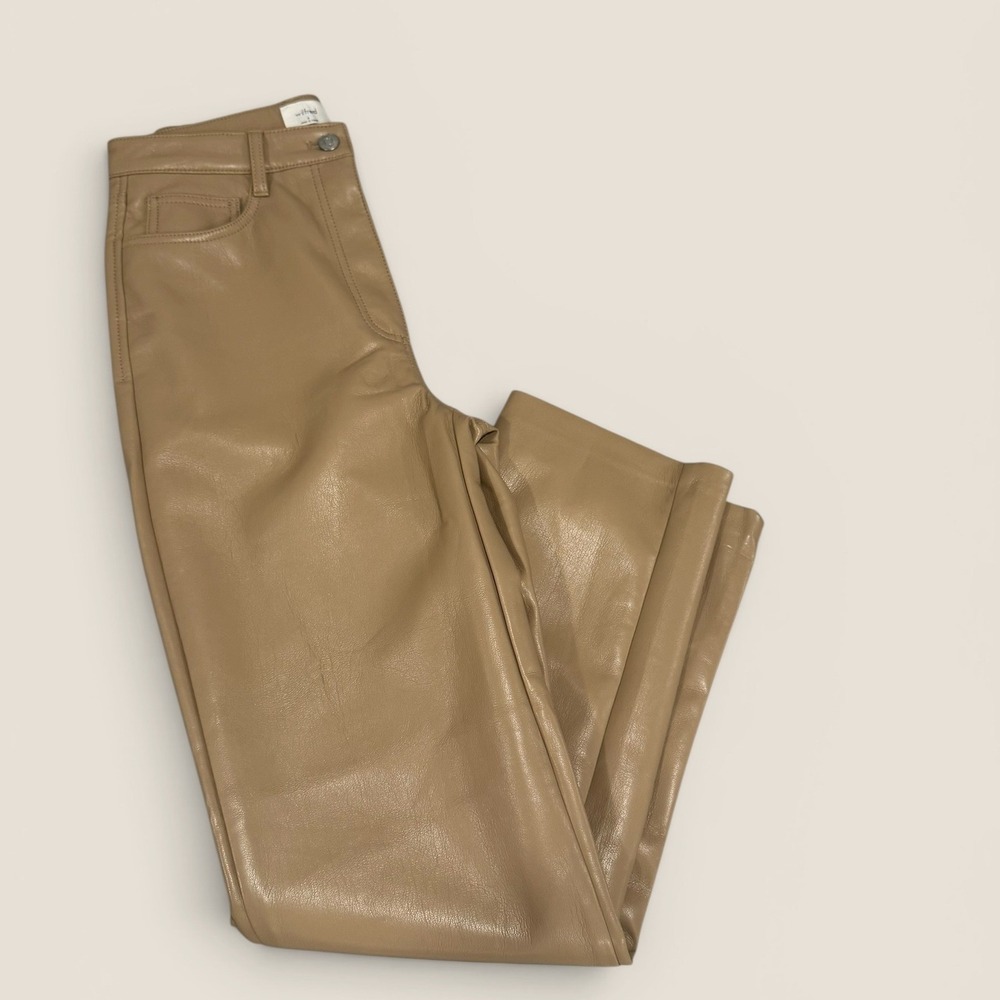 Wilfred Melina High Waisted Straight Leg Vegan Leather‎ Pants Tan Size 4 Aritzia